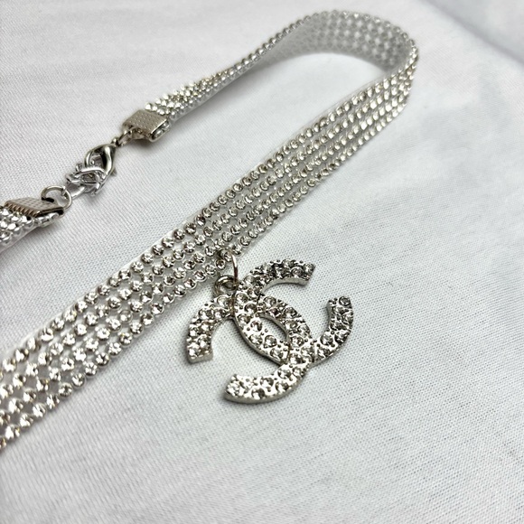 Rhinestone Silver Crystal Pendant Choker New! - Picture 3 of 8